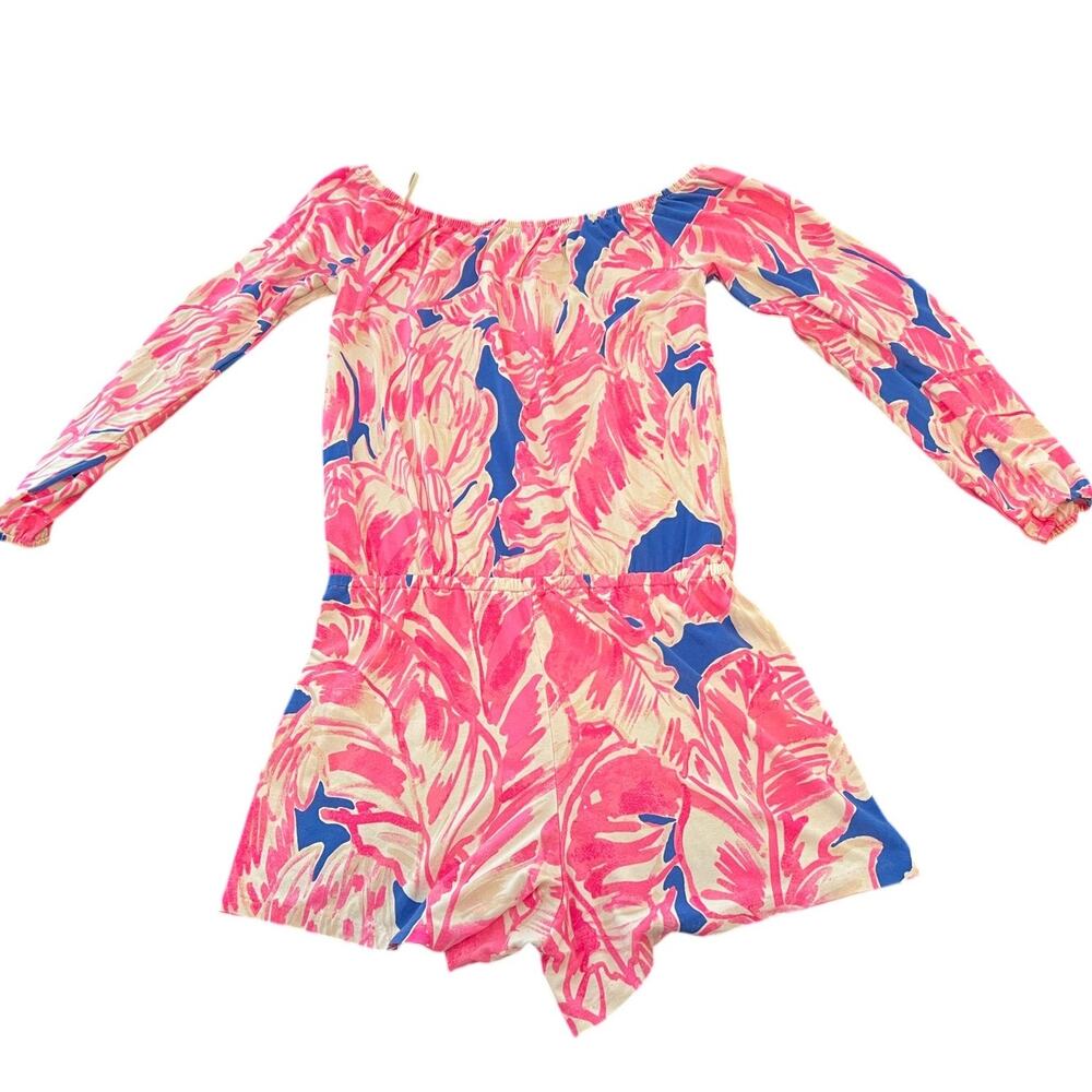 Lilly Pulitzer Pink Blue Floral Romper Off Shoulder Womens Small